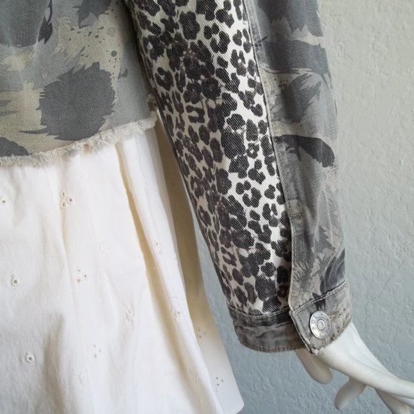 POL Distressed Camo Cheetah Print Denim Jacket S - Picture 11 of 16